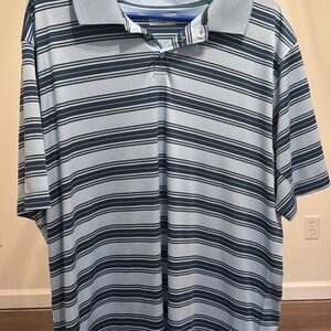 Columbia Men's Polo Shirt - Light Blue and Navy Stripes
